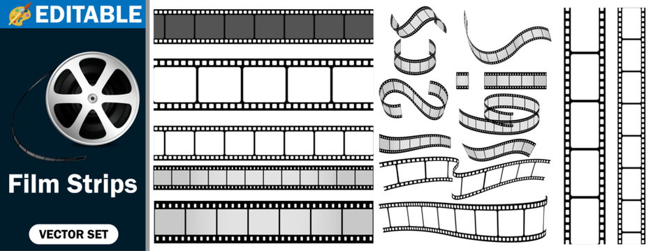 Retro Film Strips and Cinema Reel Mega Pack: Vintage Movie Frame Borders, Photographic Negative Slides, and Creative Video Overlay Vector Set