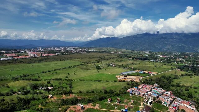 Aerial View of Fusagasuga Cityscape and Andean Mountains in Colombia