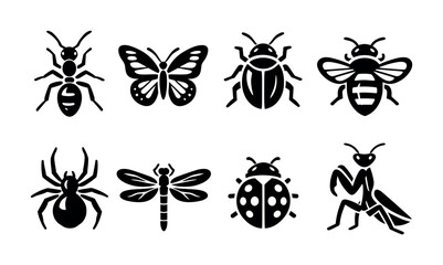 Collection of stylized black insect and arachnid icons on a white background © Compositor 
