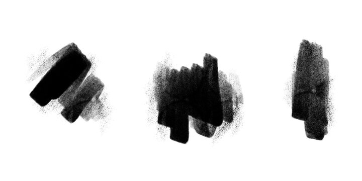 Set of black ink brush strokes on transparent canvas