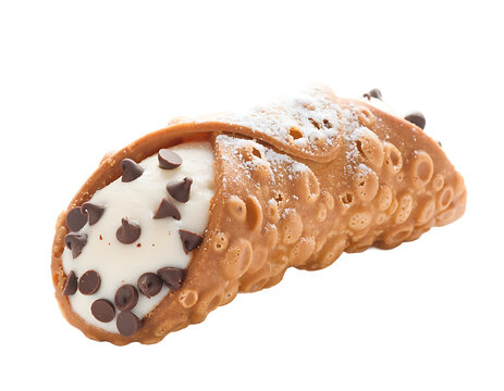 Delicious Italian Cannoli Pastry with Chocolate Chips and Cream Filling on Transparent Background PNG	