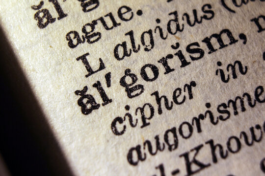 Word algorism on dictionary page, macro close up
