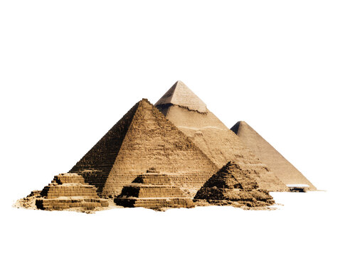 Isolated ancient Pyramids of Giza in Egypt, iconic historical landmark and desert monuments