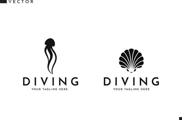 Fototapeta na wymiar Scallop shell and jellyfish logo vector