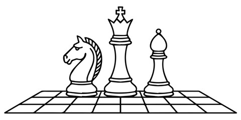  chess pieces  continuous one line drawing, Chess pieces in continuous one line drawing. Single line art illustration of chess game. one line Art icon drawing vector © Line sA