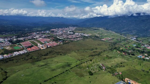 Aerial View of Fusagasuga Cityscape and Andean Mountains in Colombia