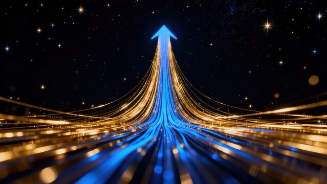 Stylized arrow with glowing lines in space
