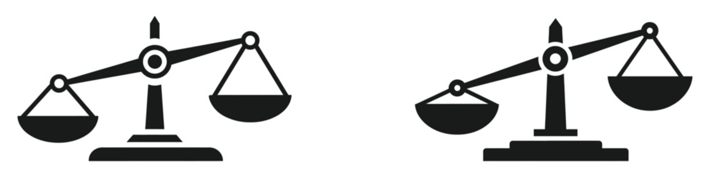 Balance scales icons equilibrium and imbalance