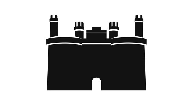 Simple flat black silhouette icon of a medieval castle fortress.