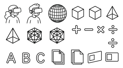 line drawing icons set with virtual reality geometry and math symbols © MD REZAUL KARIM