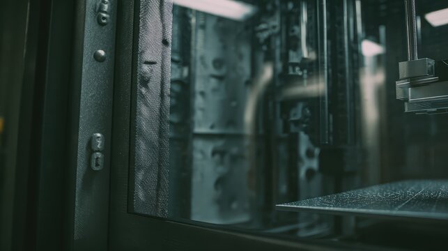 Industrial 3d printer machine working on a new prototype part, showcasing additive manufacturing engineering precision and advanced technology for modern production