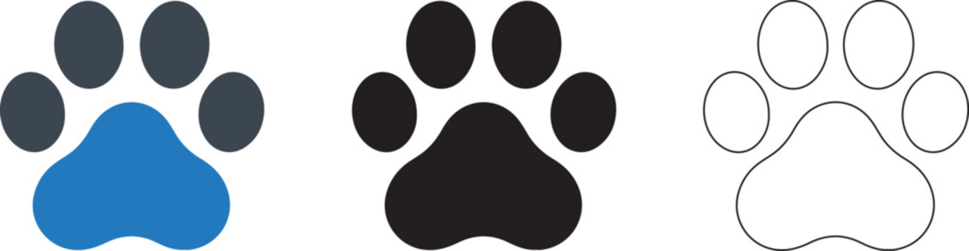Paw print icon 3 icon concepts colour icon, solid icon, and line art transparent png pet animal footprint editable vector eps collection