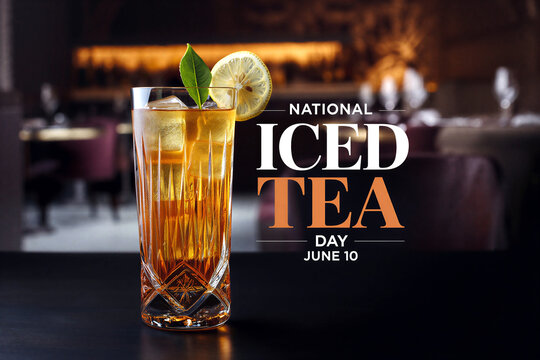 Refreshing glass of iced tea with lemon slice and ice cubes celebrating national iced tea day event