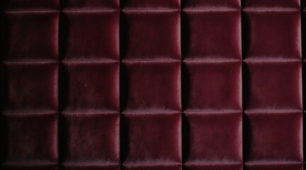 Fototapeta premium Dark red tufted upholstered wall panels create a rich geometric grid pattern. This luxurious background adds depth and texture to interior spaces, suitable for modern or classic decor.