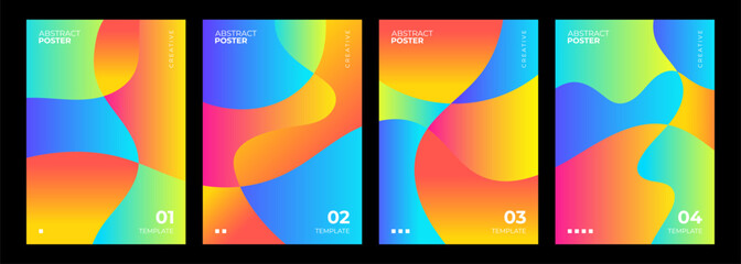 Fototapeta premium Abstract Posters Collection. Set of bright gradient wavy shapes. Creative futuristic graphic designs. Vector illustration. 