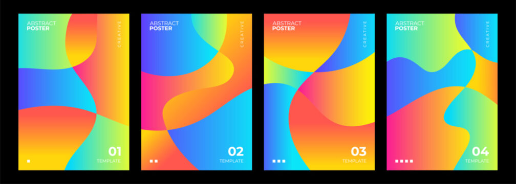 Abstract Posters Collection. Set of bright gradient wavy shapes. Creative futuristic graphic designs. Vector illustration.	