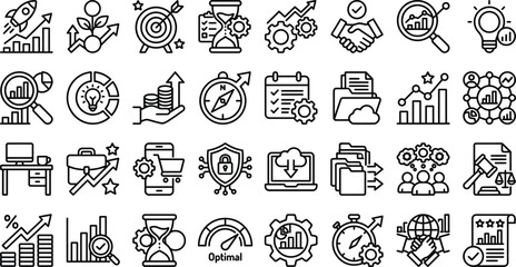 Obraz premium Business growth and strategy icon set linear style vector illustration