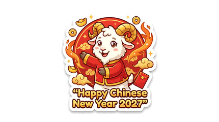 Fototapeta premium Cute cartoon sheep character celebrating Chinese New Year 2027.