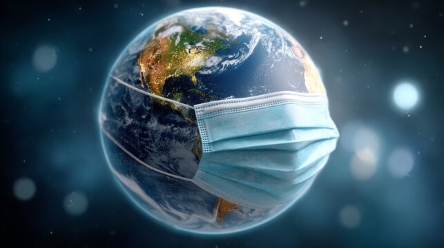 Globe with a medical mask symbolizing health awareness during a global pandemic