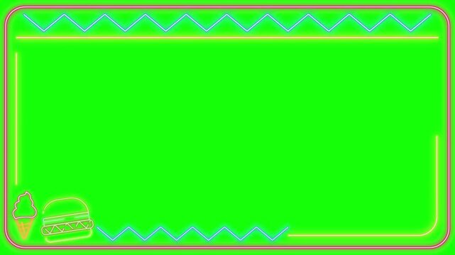 Green screen video with yellow and blue border and food icons