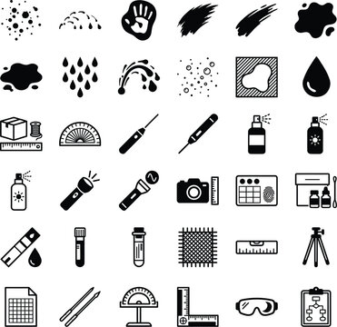 science icons set black and white pictograms on white background