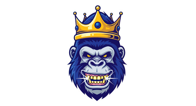 King Gorilla with Crown and Diamond Teeth, Fierce Expression, Cartoon Style