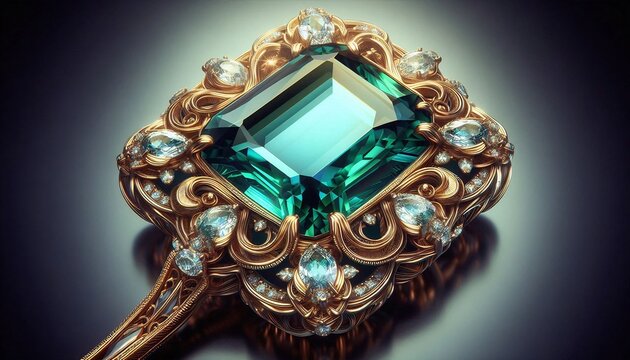 Exquisite Emerald and Diamond Ring with Intricate Gold Setting.