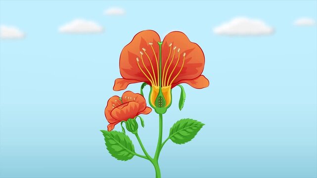 Animated Educational Video Explaining Self Pollination In Same Plant Where Wind Carries Pollen From One Flower To Another Flower