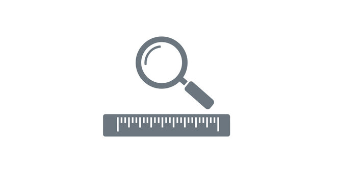magnifying glass over ruler icon flat design on white background