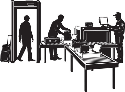 Airport security checkpoint with x-ray scanner and metal detector