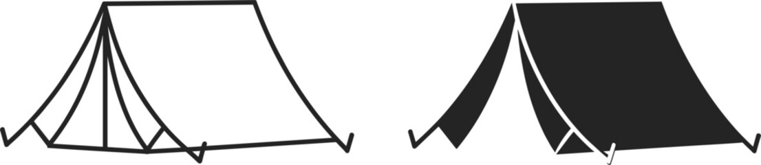 Camping tent outline and silhouette vector set, outdoor adventure shelter illustration isolated design collection © Masum