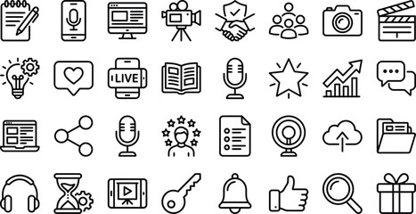 Fototapeta premium Collection of modern line style media and communication icons