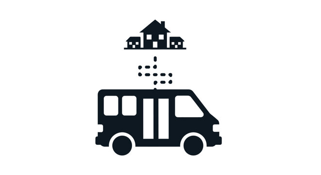 Icon of a minibus shuttle connecting to suburban houses.