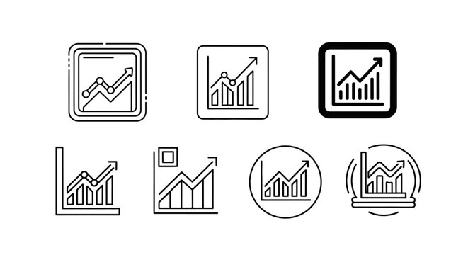 Set of seven linear growth chart icons for business data analysis