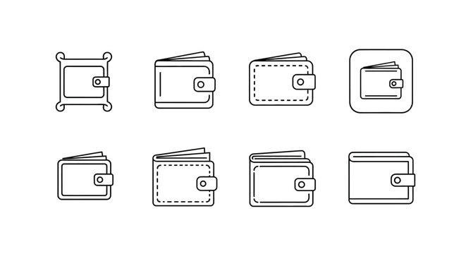 Set of minimalist wallet icons for financial and banking apps