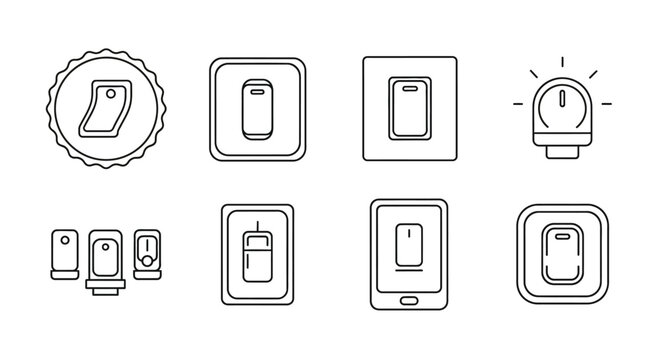 Set of electrical light switch icons in a minimalist line art style