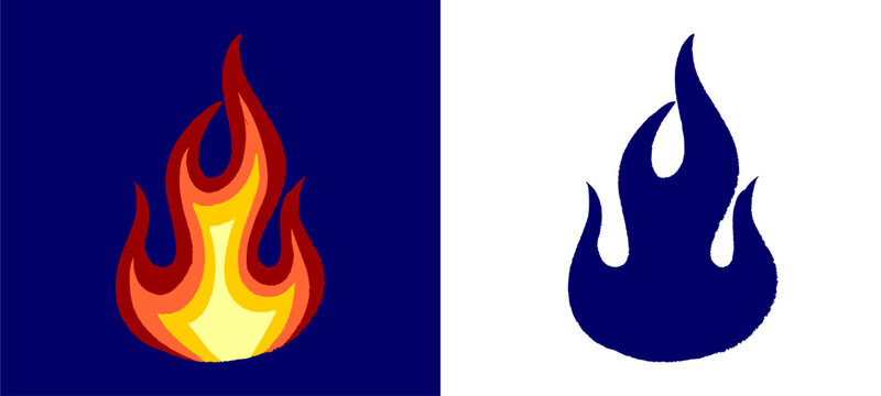 Deep blue fire flame icon with glowing core and vertical burning shape on dark background. Gas energy element for modern branding, oxygen heat themes, and creative urban streetwear graphics.