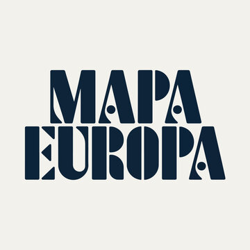 Dark blue typography reading mapa Europa " with geometric circular cutouts on a light beige background