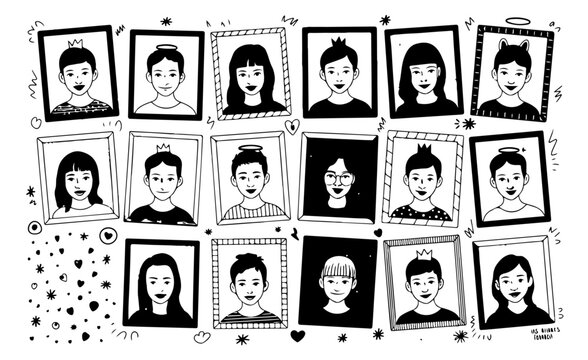 Photocard collage template featuring hand-drawn doodles on photos and a graduation yearbook l Graduating class school album pictures with pen scribbles, college graduation ceremony photo vector mockup