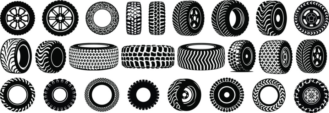 Collection of tire treads and wheel designs