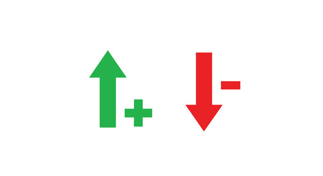 up and down arrow icons with plus and minus signs flat design