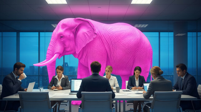 Giant glowing pink elephant in the room ignored by business team