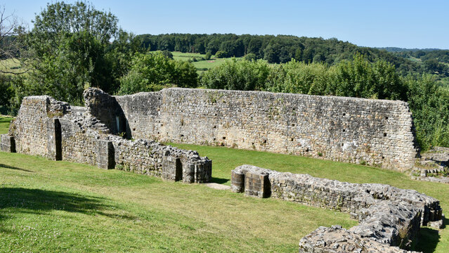 Domfront Castle (French: Ch&acirc;teau Domfront) Ruins Filled with Grass with View of French Countryside in Normandy