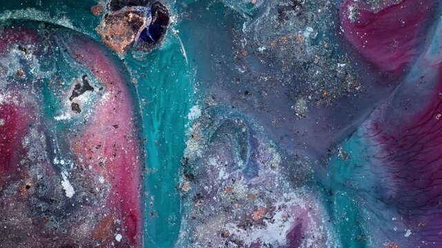 Abstract Planetary Surface Texture with Teal and Pink Alcohol Ink