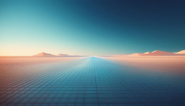 minimalist abstract landscape featuring a perfectly straight horizon dividing uniform blank spaces suggesting infinite potential and future concepts empty continuous geometry