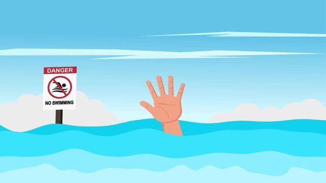 Hand of a person drowning in water reaches out to the surface to ask for help