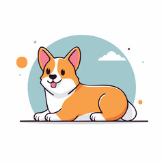 Obraz premium Cute Corgi Dog Cartoon Illustration