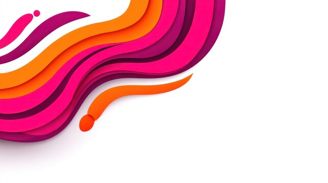 Layered undulating ribbons of bright colors flow dynamically across the upper left portion of a clean white background.