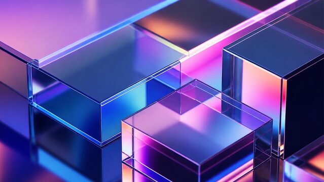 Crystalline faceted gemstone shapes edges vertices angles scattering light with sharp kaleidoscopic refraction effect luxury 3D render abstract background