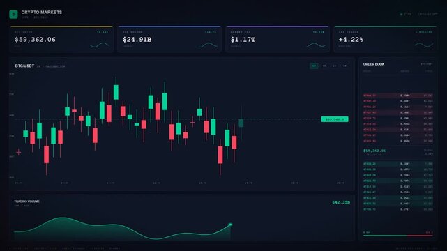 Cryptocurrency market financial trading dashboard with chart UI